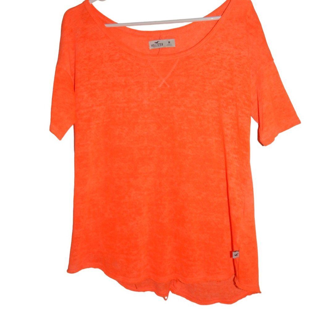 Hollister Women's Junior's Medium Vibrant Orange Semi-Sheer Knit T-shirt Blouse